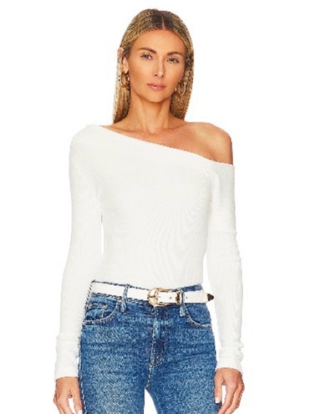 Enza Costa sweater knit slouch shoulder winter white. Like New. Size XS.
